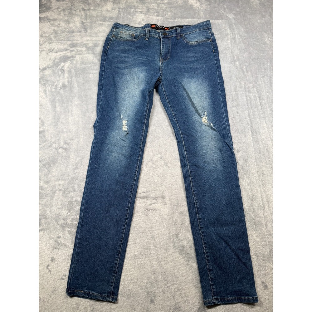 Riot Empire Mens Skinny Jeans 34x32 Blue Distressed Medium Wash Denim MNJN3360